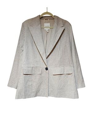 NWT Avec Les Filles x Anthropologie Women’s Gingham Check Blazer Cotton Linen